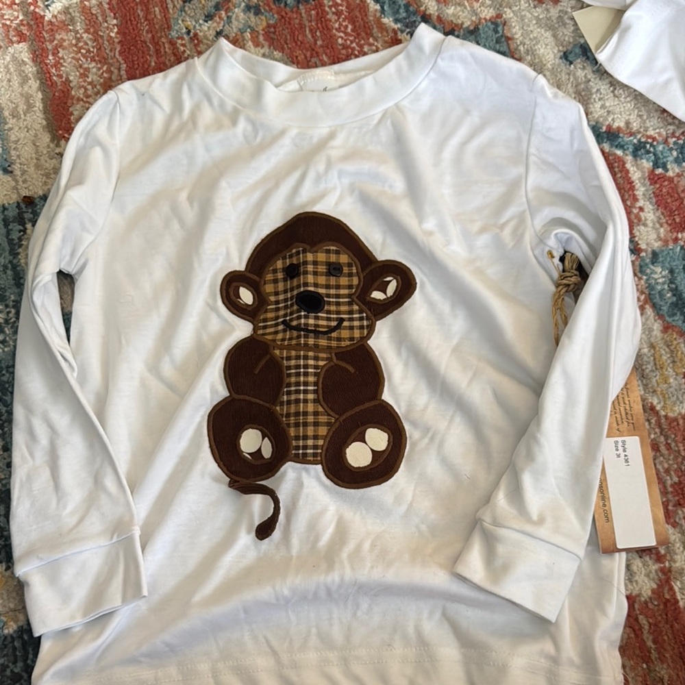 White and Brown Long Sleeve Tees with Graphic Designs